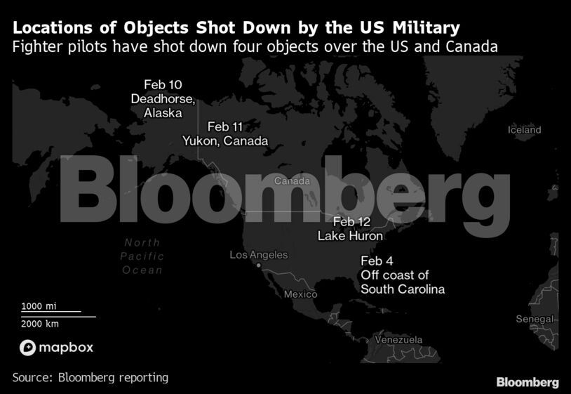 Locations of Objects Shot Down by the US Military | Fighter pilots have shot down four objects over the US and Canada