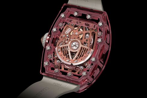 The movement shows the high-tech engineering found in all of Mille's watches.