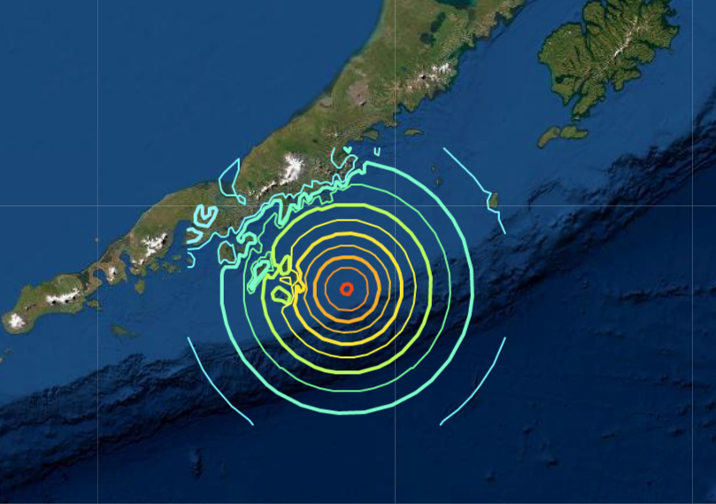 A&nbsp;United States Geological Survey ‘shakemap’ showing the earthquake off the coast of Alaska, on July 22.