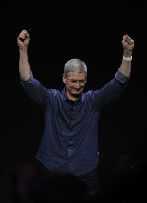 Tim Cook, chief executive officer of Apple, after unveiling the Apple Watch during a product announcement at Flint Center in Cupertino on Sept. 9, 2014.