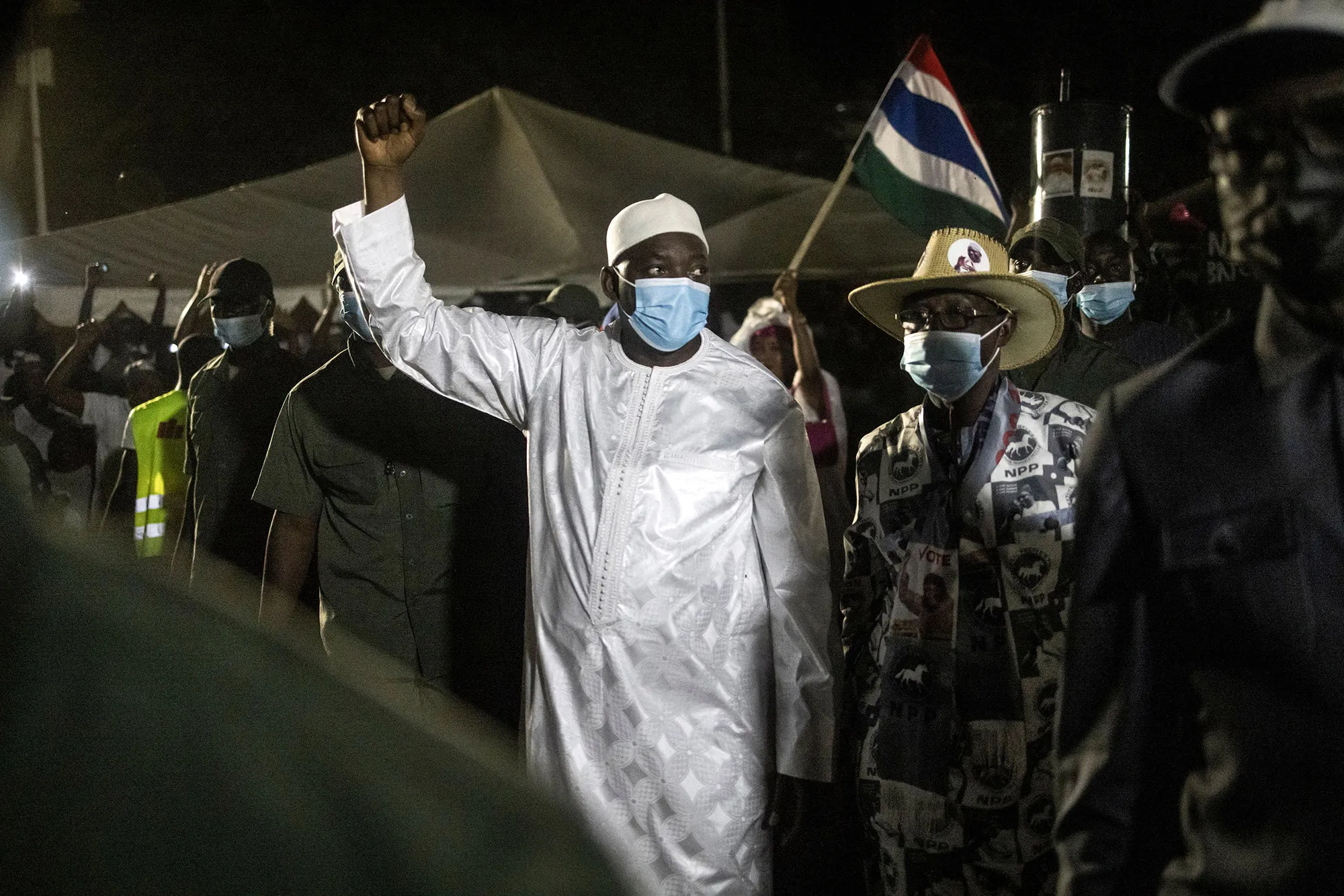 Adama Barrow gestures to supporters during his final campaign rally in Banjul, on Dec. 2.