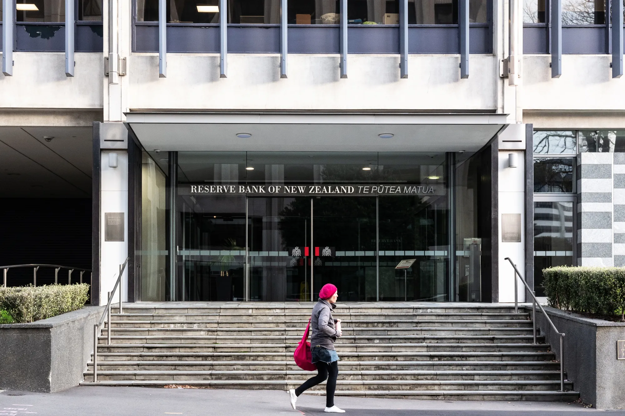 Outside the Reserve Bank of New Zealand (RBNZ) building in Wellington, New Zealand.