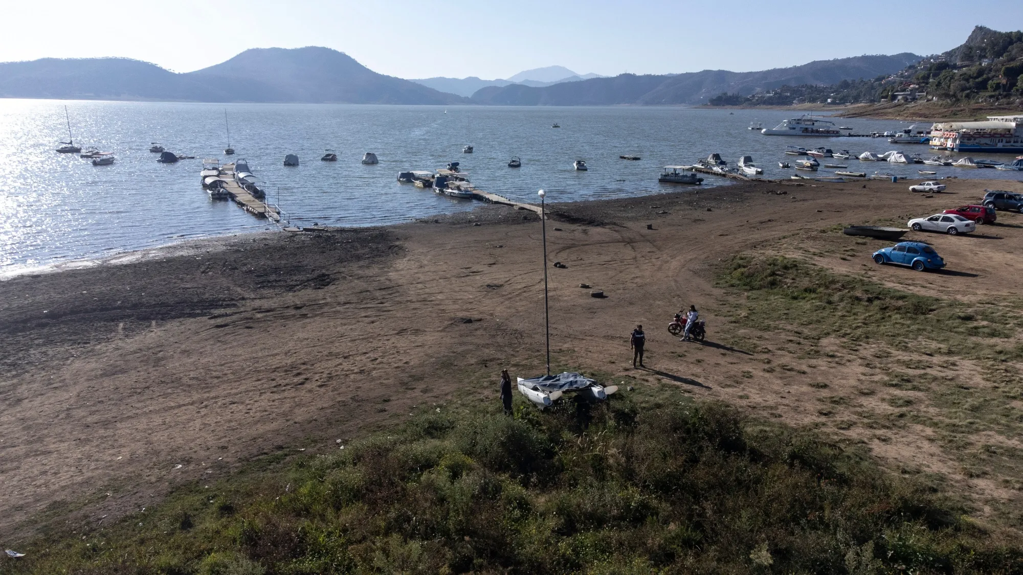 Lower water levels at the Miguel Aleman dam during drought conditions in Valle de Bravo, Mexico, March 11, 2024.&nbsp;