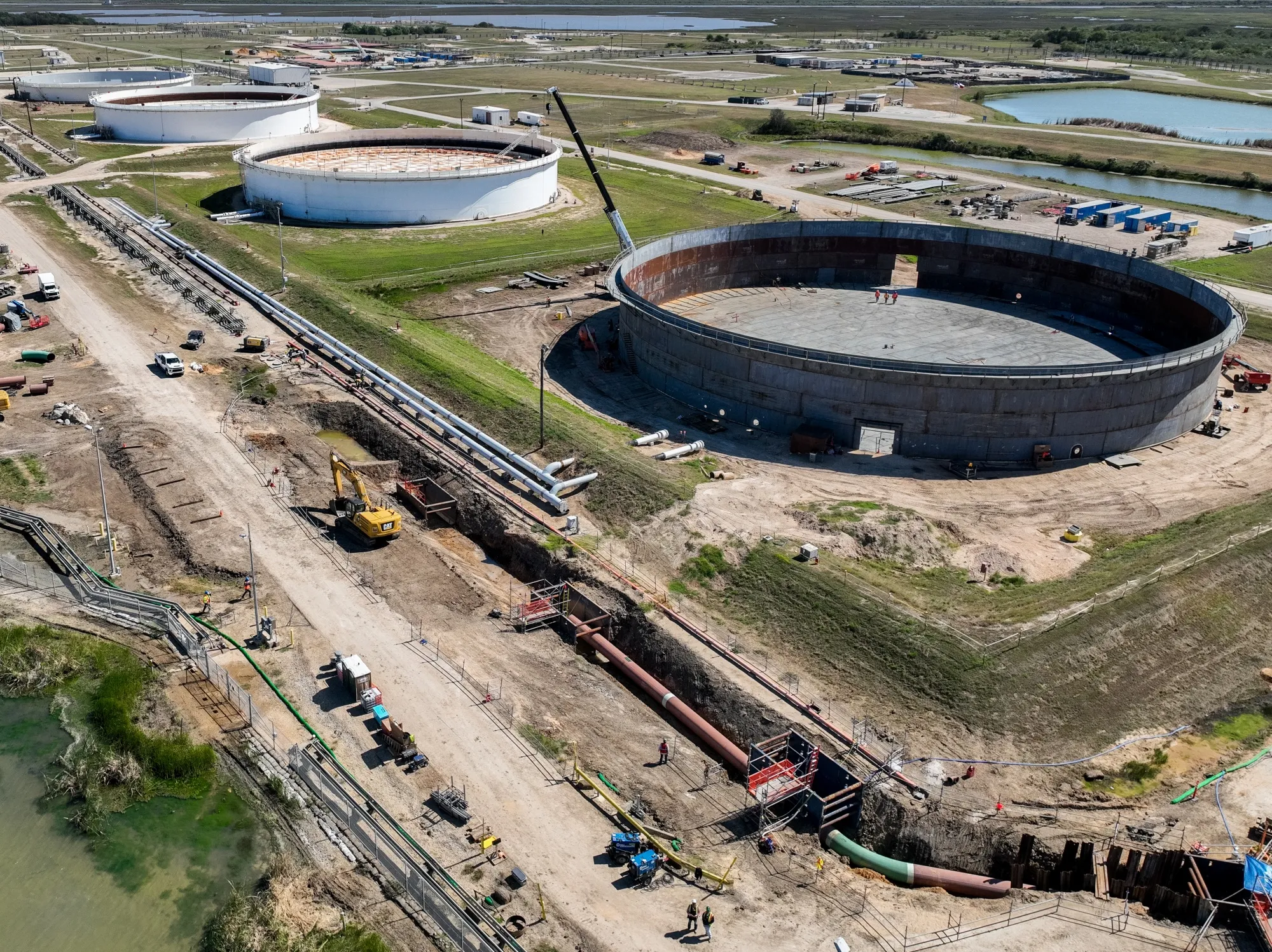 An aerial view of the Strategic Petroleum Reserve storage at the Bryan Mound site in Freeport, Texas.&nbsp;