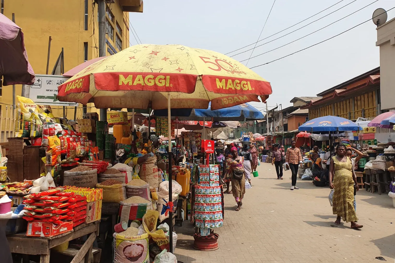 A Maggi vendor in Eko market in Lagos, Nigeria.
