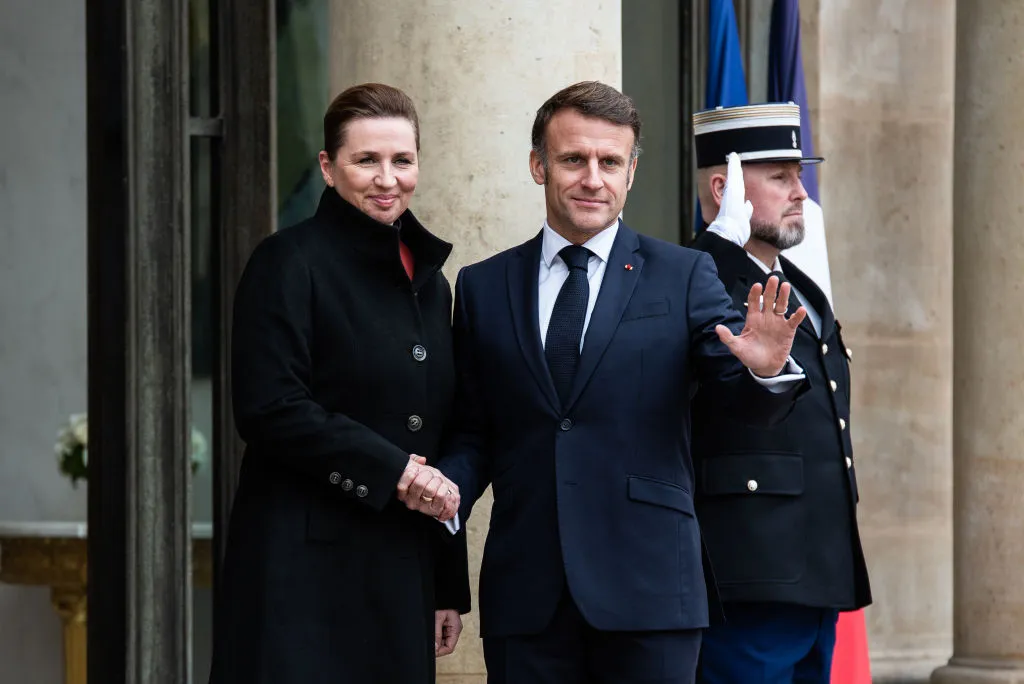 Emmanuel Macron and Mette Frederiksen at the Elysee Palace in Paris.