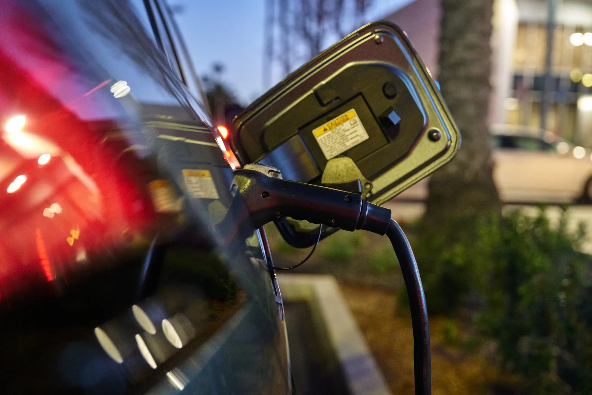 A Volta electric vehicle (EV) charger in the La Jolla neighborhood of San Diego, California, US, on Friday, Jan. 27, 2023.&nbsp;