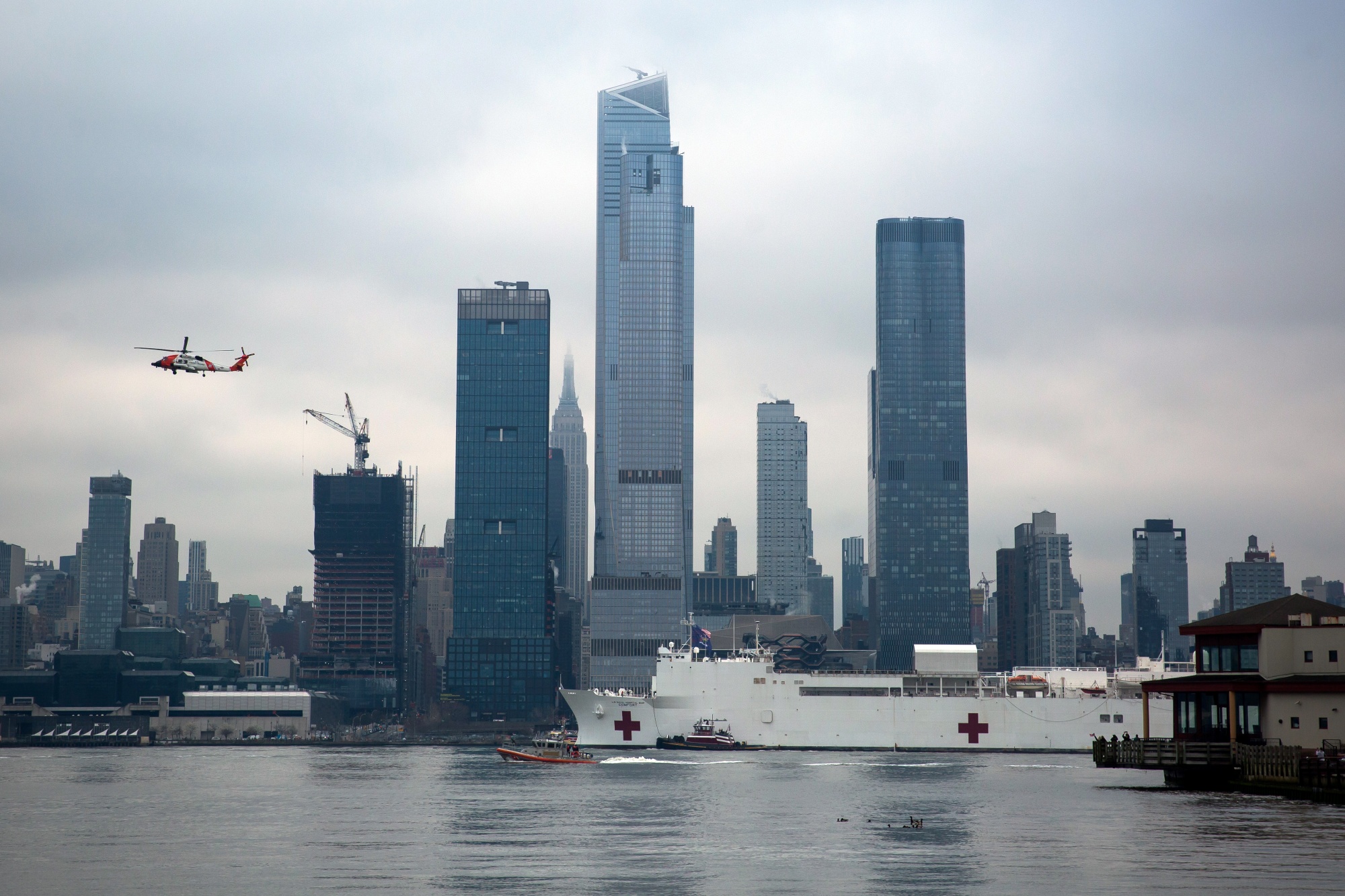 Governor Cuomo And Mayor De Blasio Welcome USNS Comfort Ship To New York