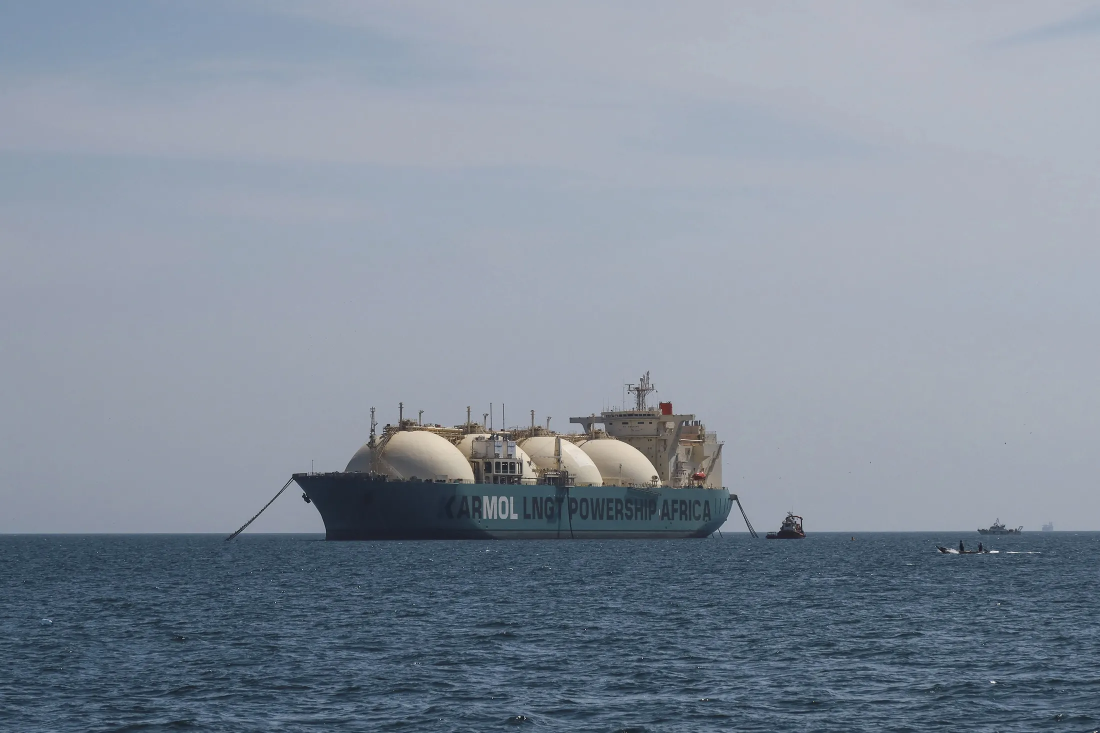 A floating storage and regasification unit (FSRU) moored in waters off the Port of Dakar in Dakar, Senegal.