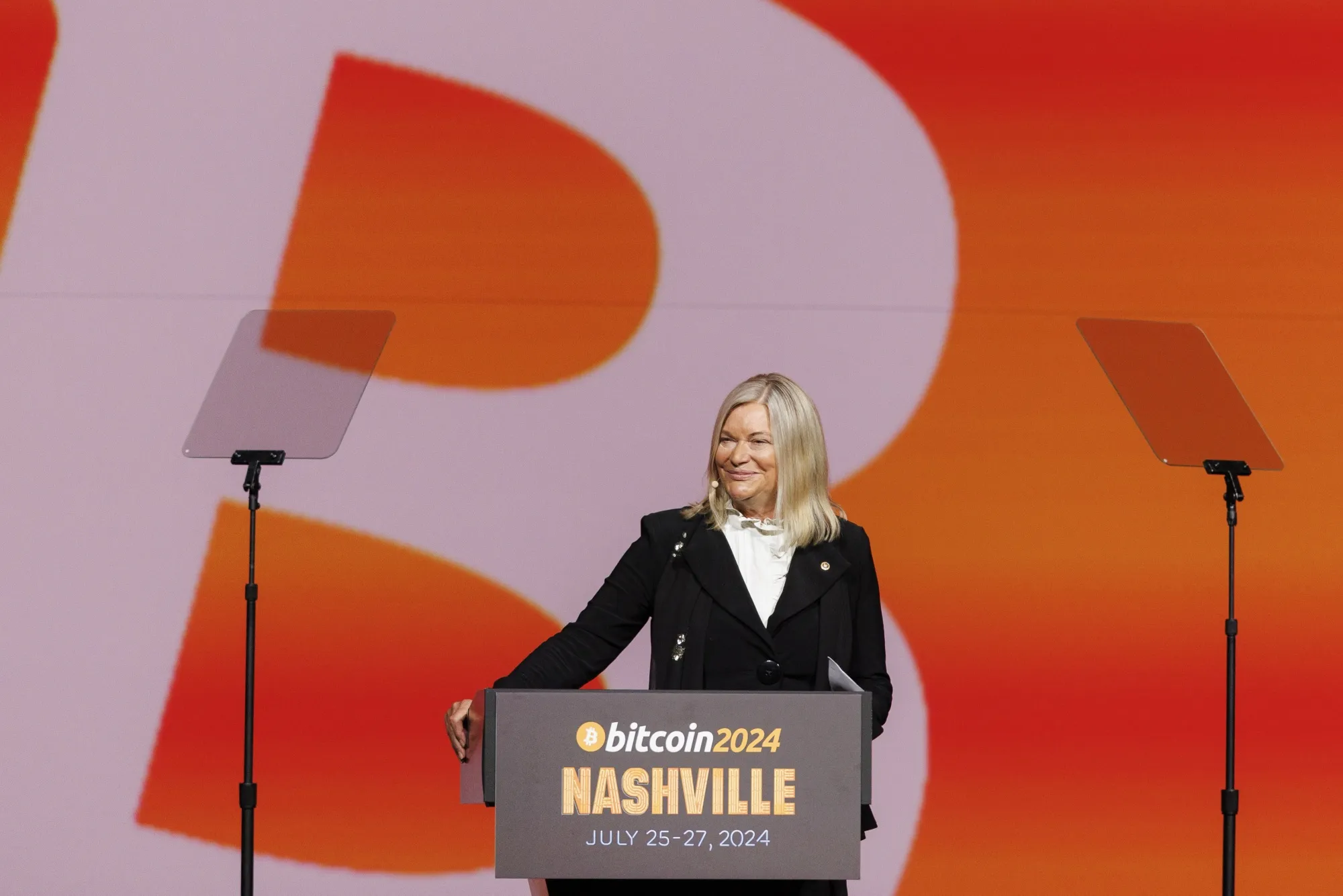 Senator Cynthia Lummis, a Republican from Wyoming, speaks at the Bitcoin 2024 conference in Nashville in July.