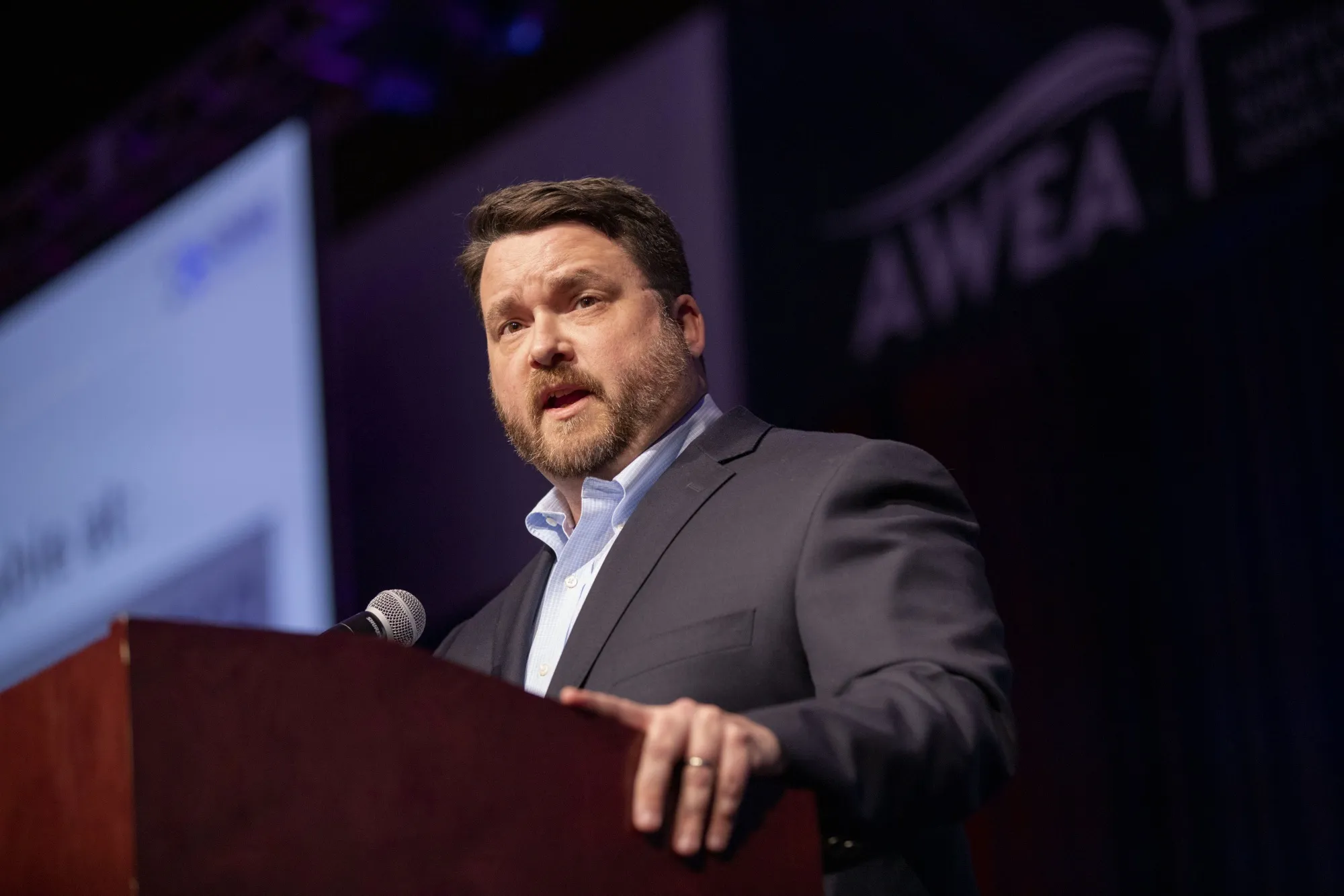 Troy Price, chairman of the Iowa Democratic Party, speaks during a news conference in Des Moines, Iowa, on Feb. 4, 2020.&nbsp;