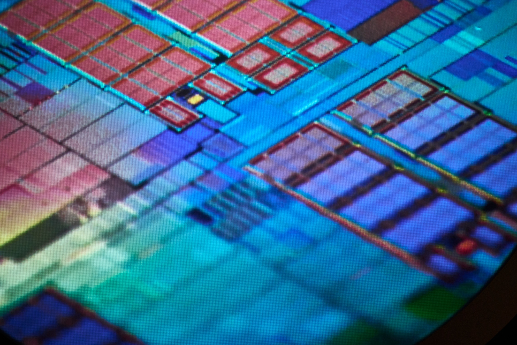 An image of a semiconductor wafer displayed at the Taiwan Semiconductor Manufacturing Co. (TSMC) Museum of Innovation in Hsinchu, Taiwan, on Tuesday, April 15, 2025. TSMC is scheduled to release earnings results on April 18. Photographer: An Rong Xu/Bloomberg