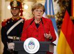 German Chancellor Angela Merkel speaks during a press conference in Buenos Aires, Argentina, on June 8.
