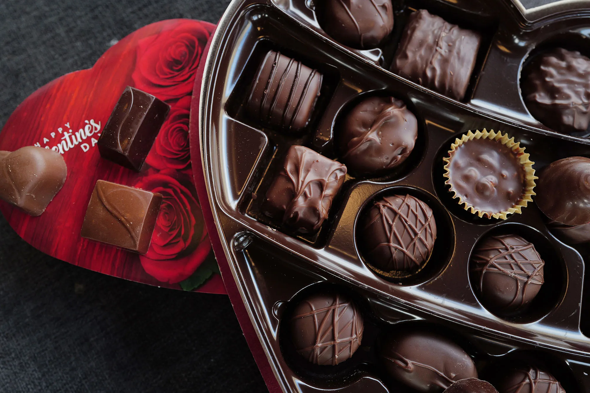 Chocolates packaged for Valentine’s Day.