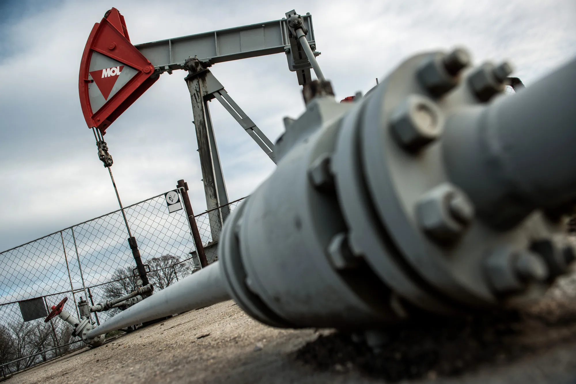 A pumping jack at an oil pumping station operated by MOL Hungarian Oil & Gas Plc.