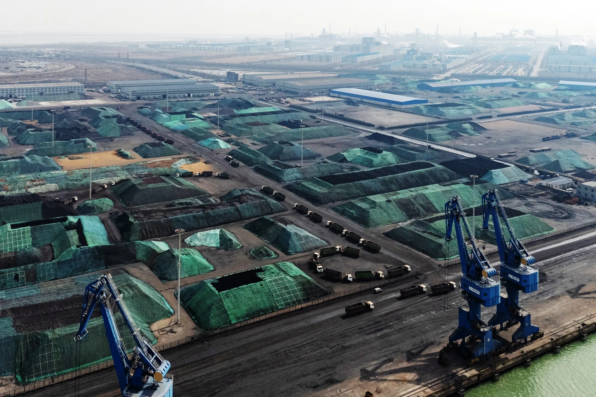 Stockpiles of coal at the Caofeidian Port in Hebei Province.