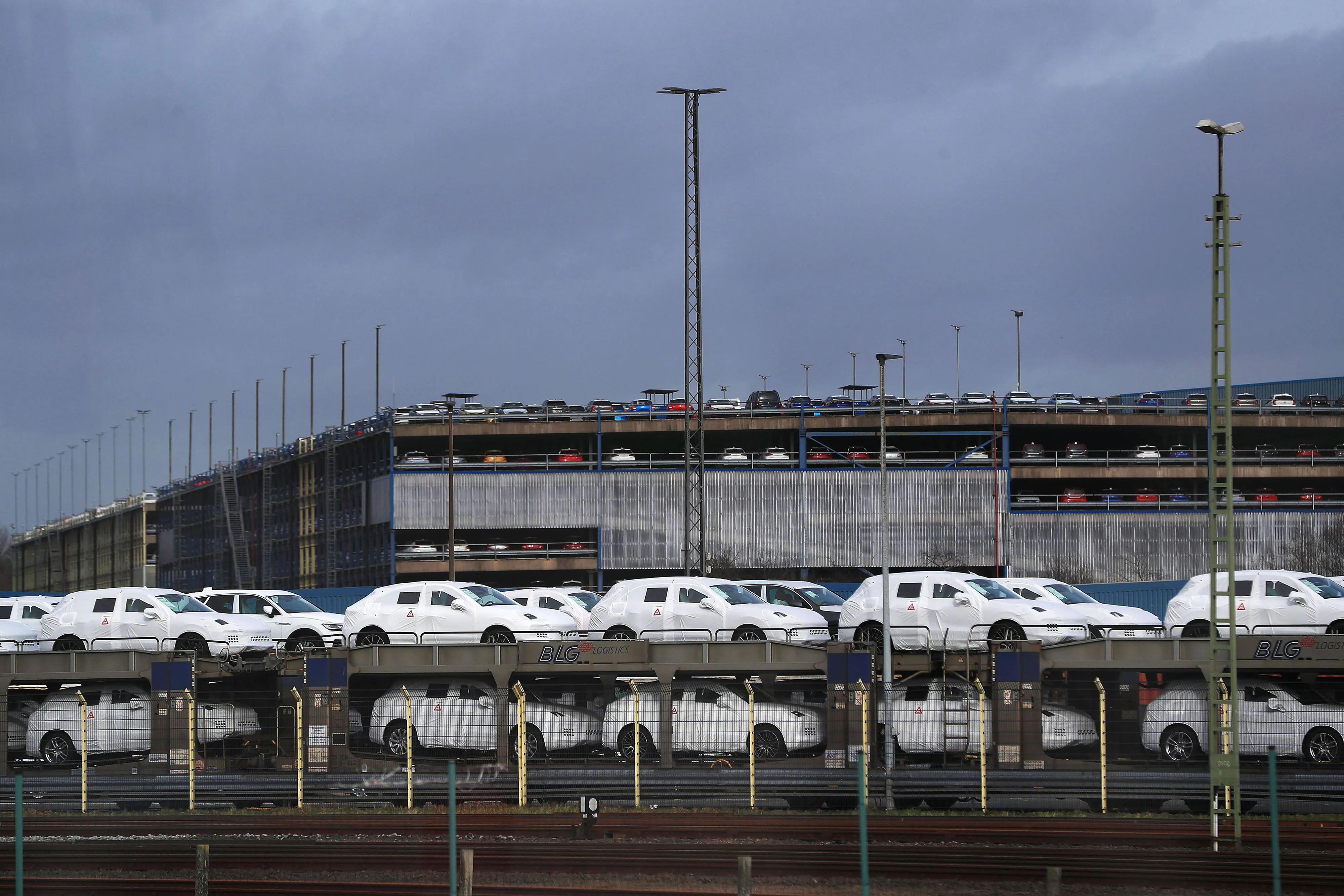 New Porsche vehicles are transported from the Port of Bremerhaven.