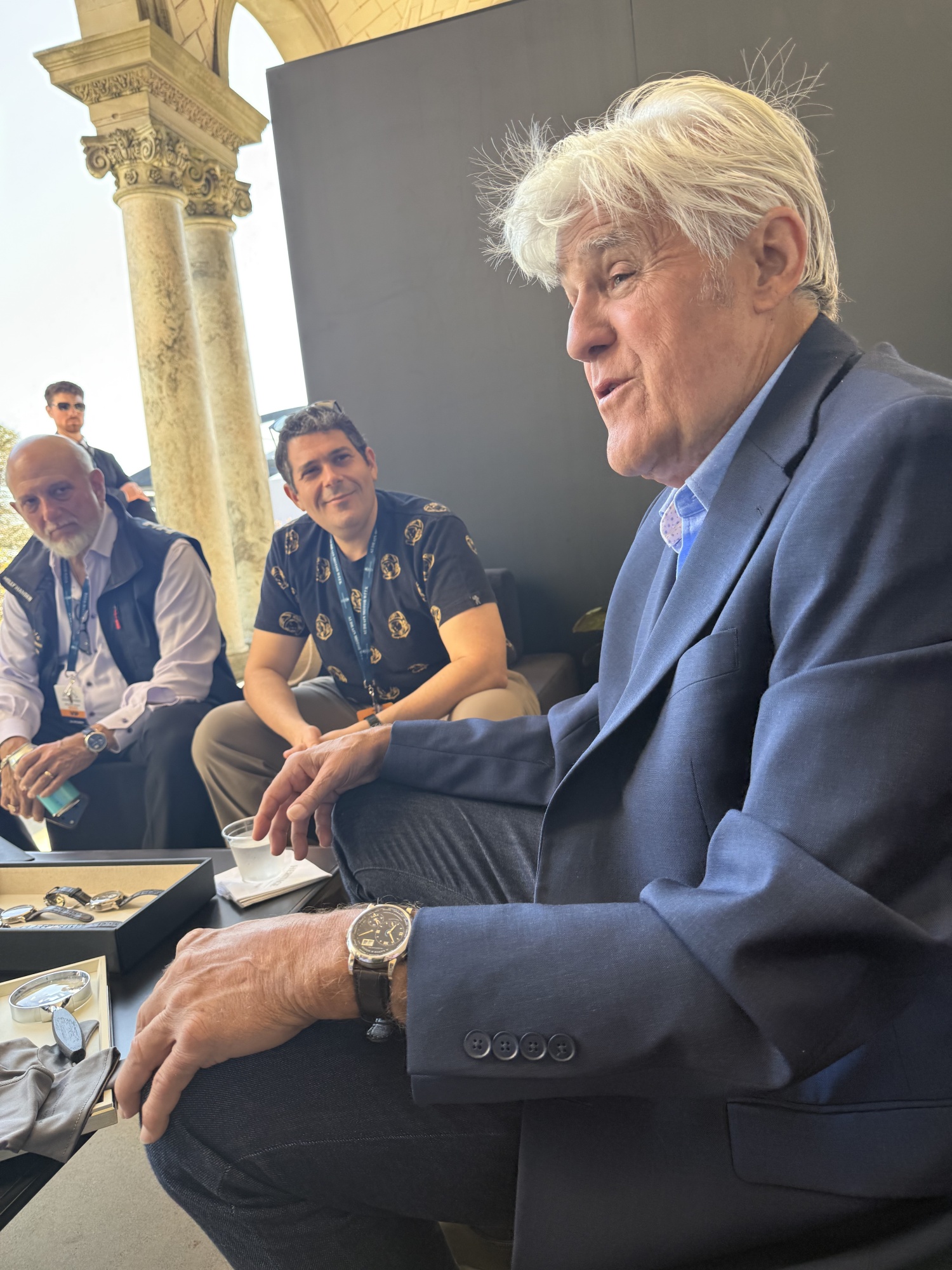 Jay Leno wearing his A. Lange &amp;amp; Soehne Lange 1 watch. Photographer: Chris Rovzar&#x2F;Bloomberg