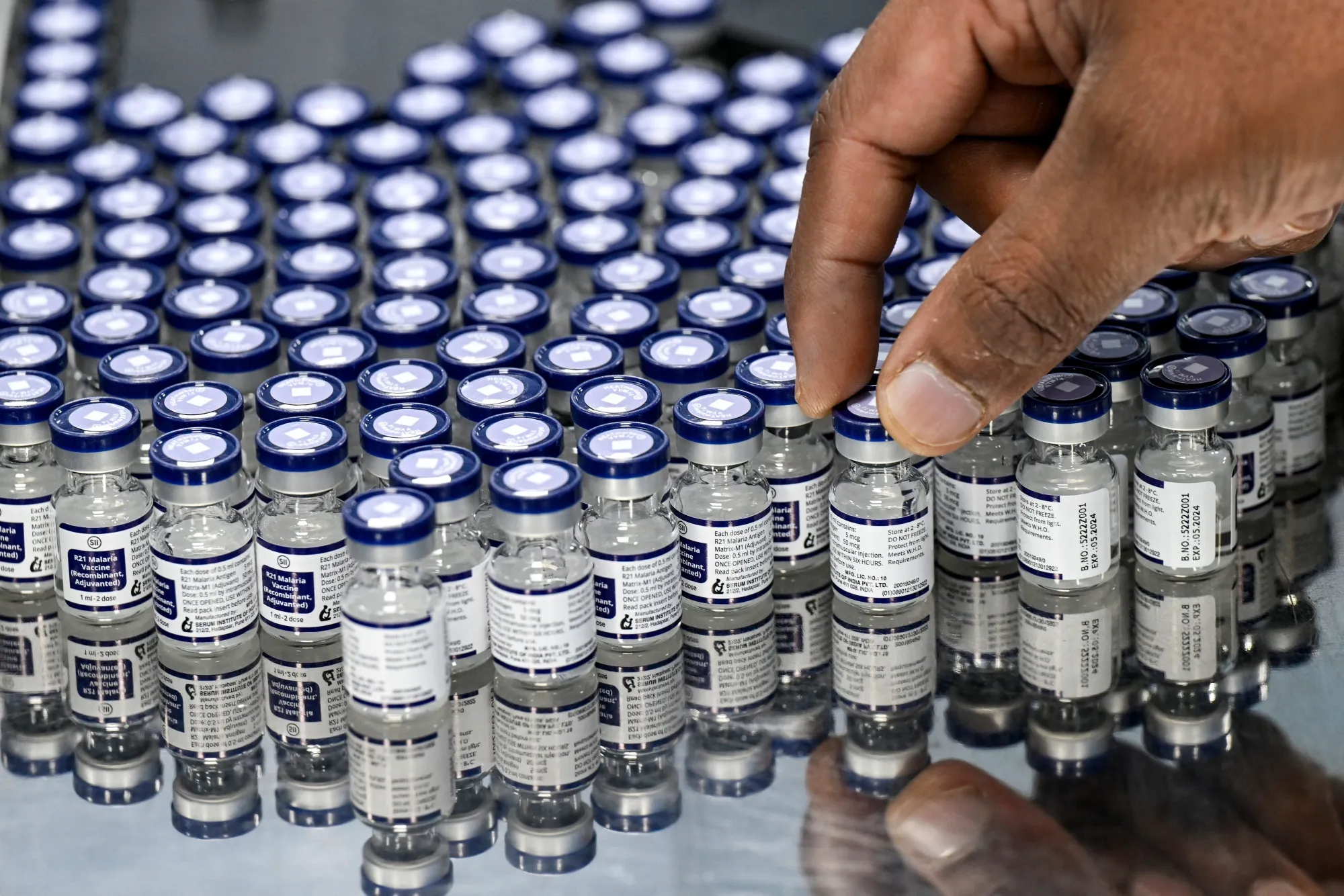 The R21 Malaria vaccine at the Serum Institute of India (SII) headquarters in India.