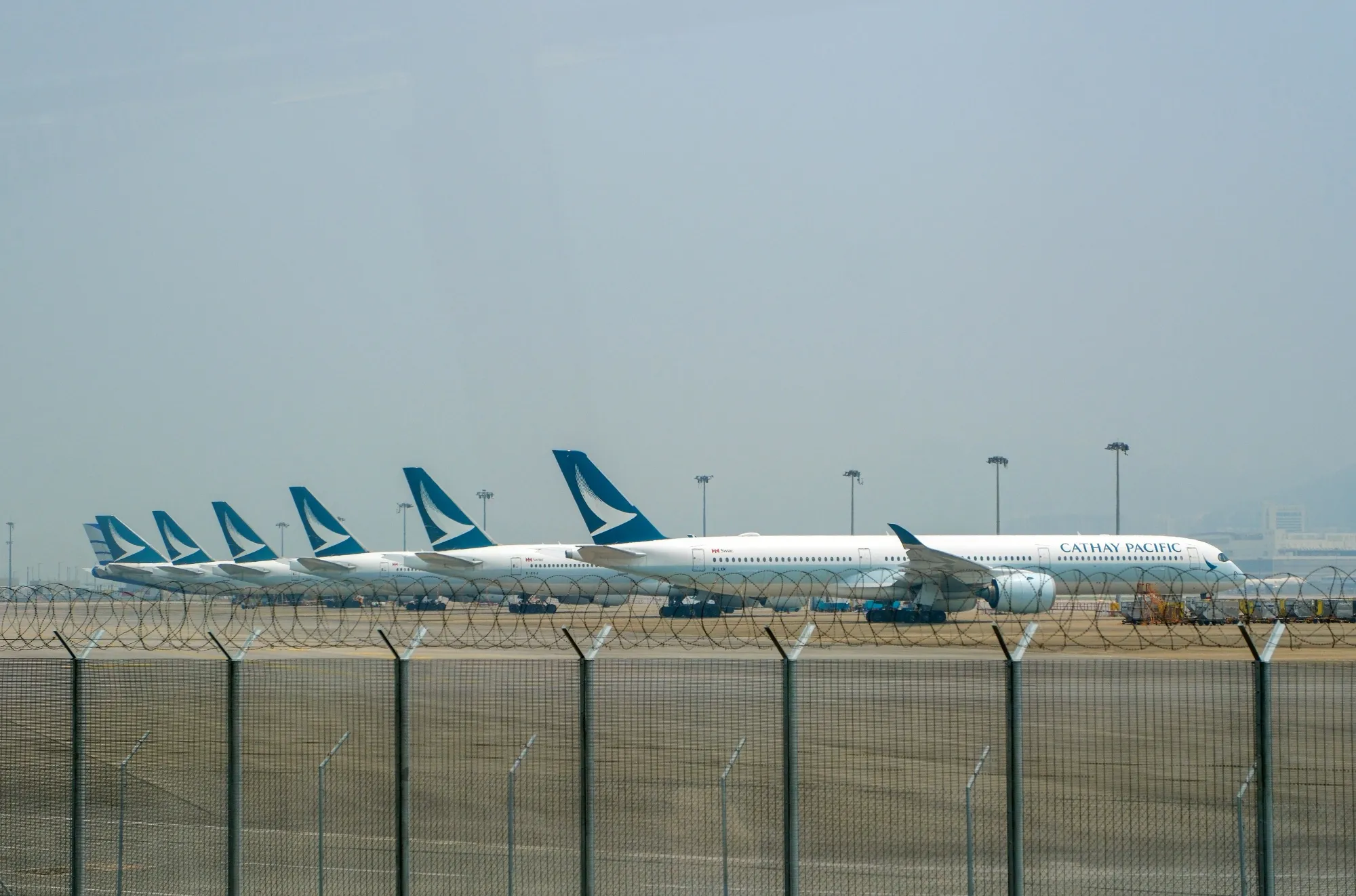 Cathay Pacific aircraft at Hong Kong International Airport.