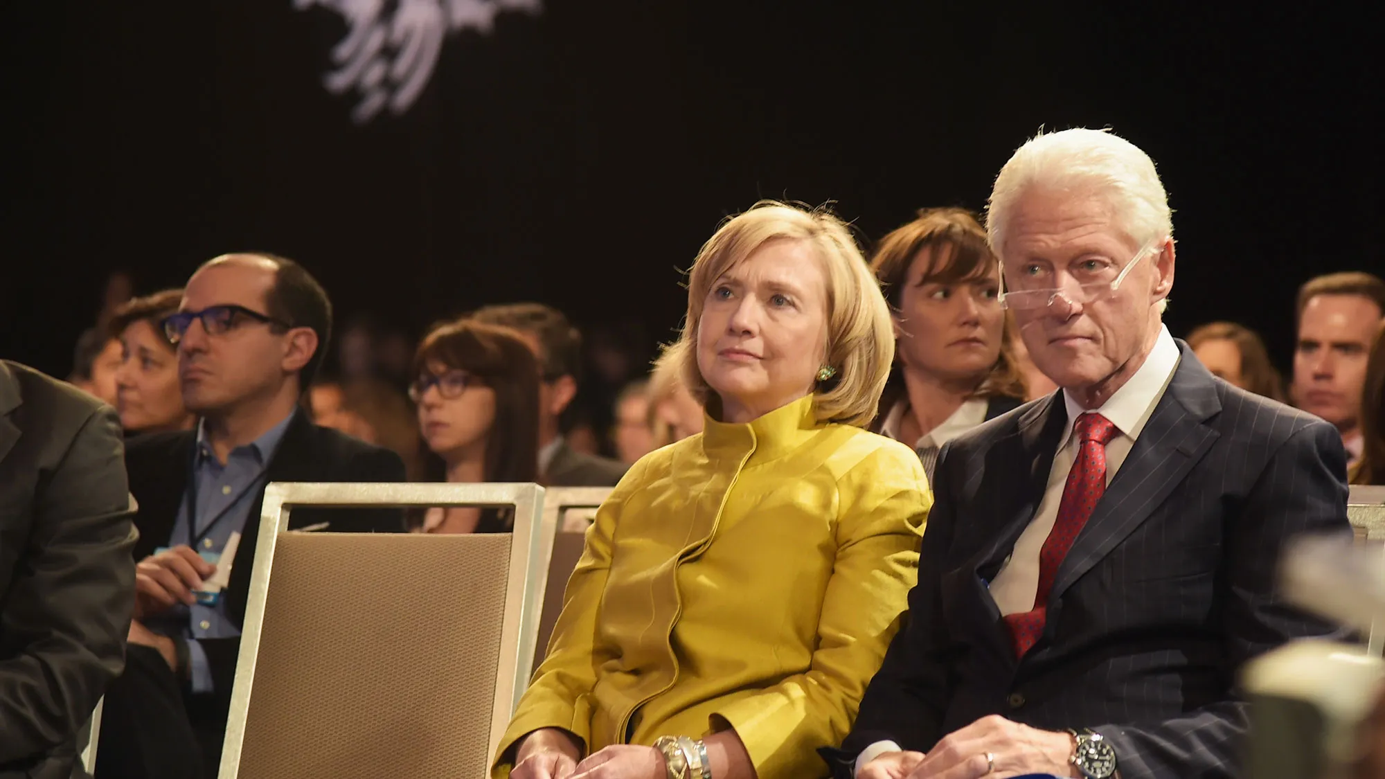 Former US Secretary of State Hillary Clinton and husband Former U.S. President Bill Clinton attend the Closing Plenary Session: 'Aiming for the Moon and Beyond' during the fourth day of the Clinton Global Initiative's 10th Annual Meeting at the Sheraton New York Hotel &amp; Towers on September 24, 2014 in New York City.

