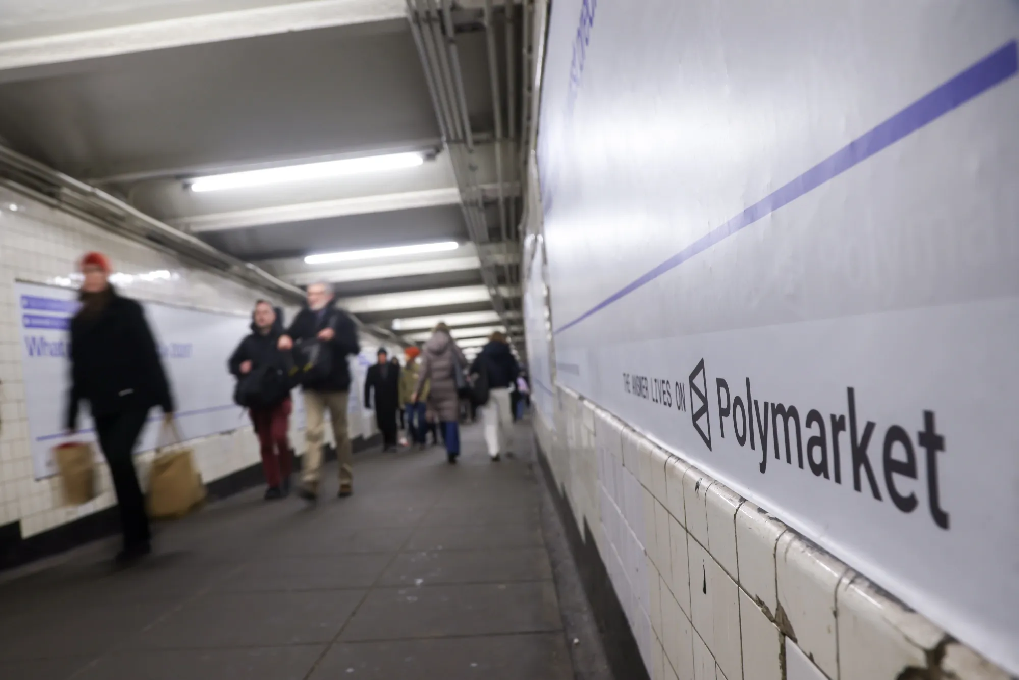 A Polymarket advertisement in a subway station in New York.