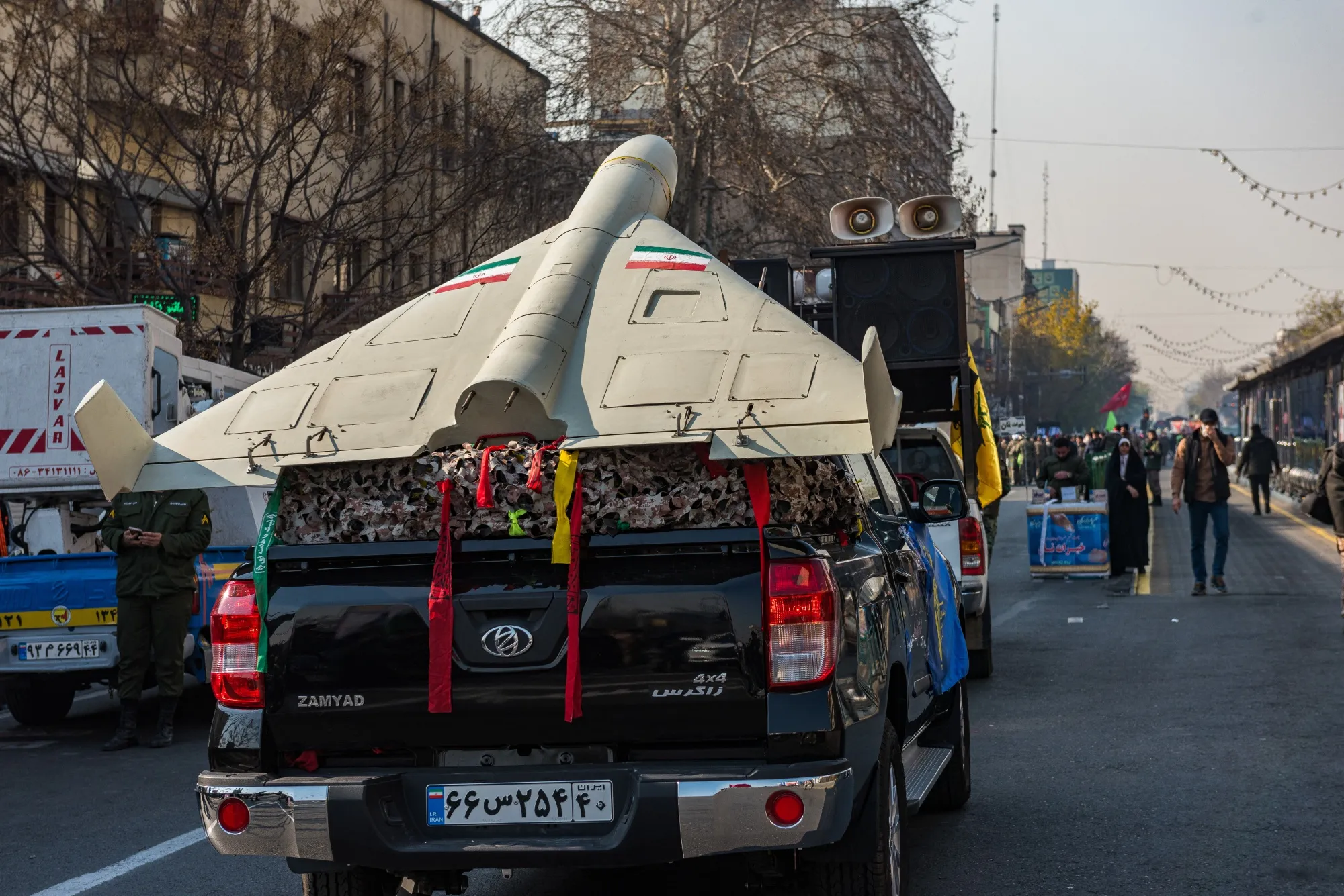 A truck carrying a Shahed-136 drone during a parade in Tehran, last year.