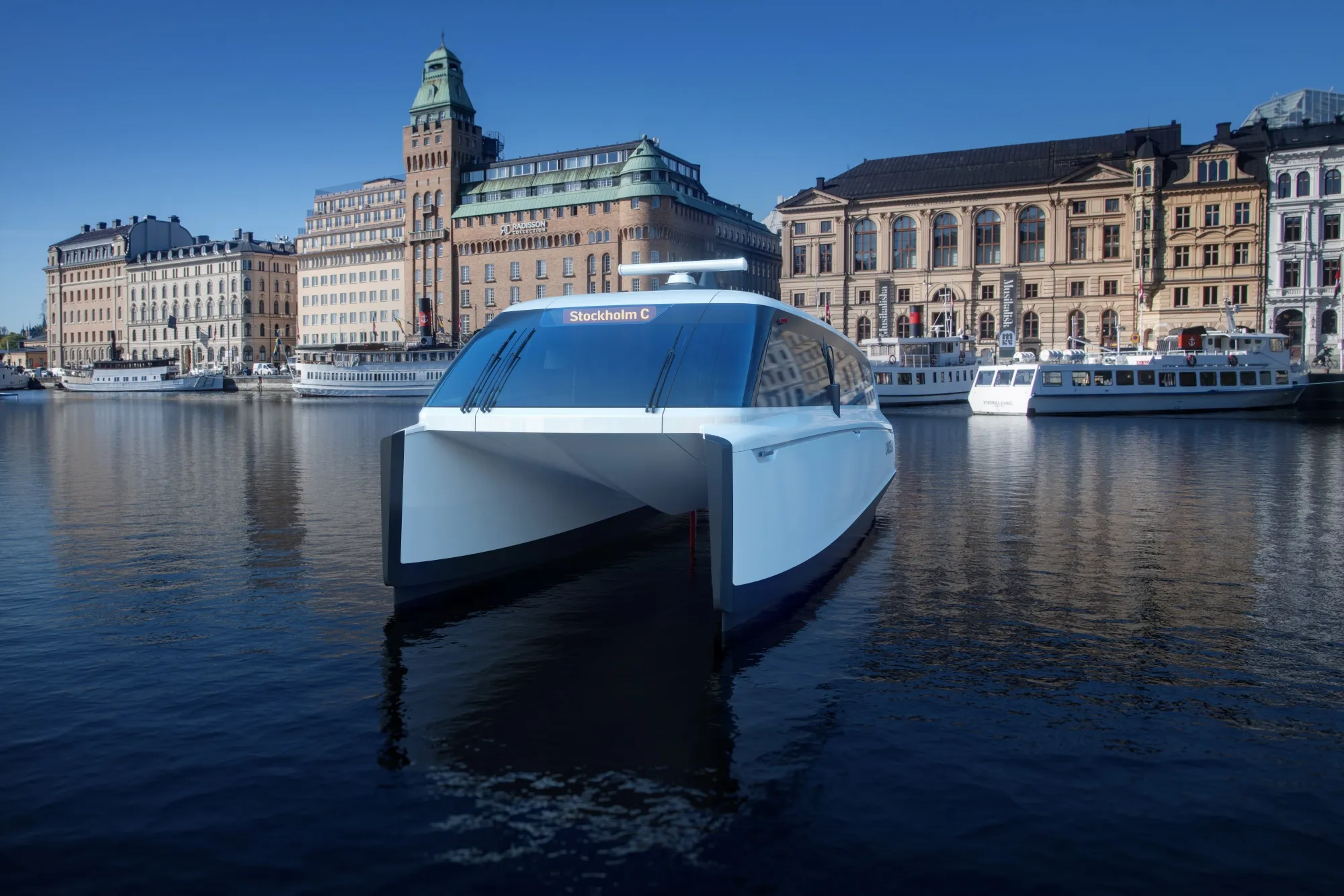 How the Candela P-12 might appear when leaving&nbsp;central Stockholm.