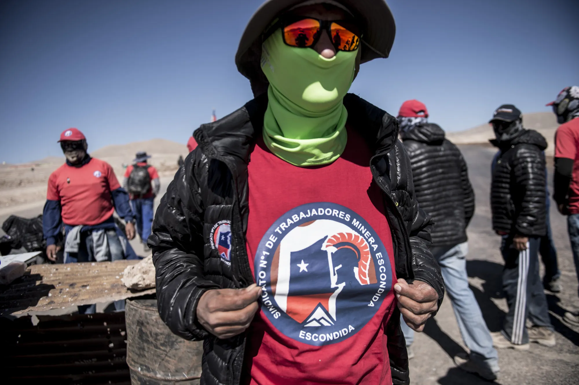 Escondida copper mine workers on strike, on March 8, 2017.
