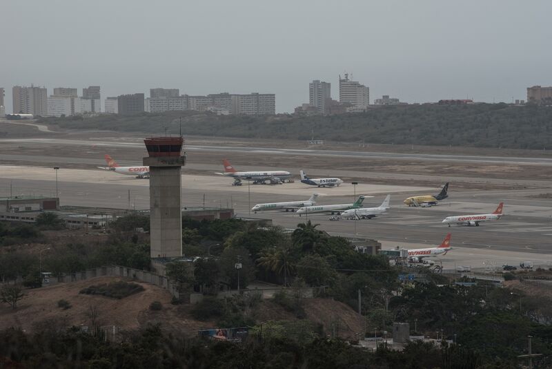 Airplanes sit on the tarmac at Simon Bolivar International Airport in Maiquetia, Venezuela, on May 8, 2018.