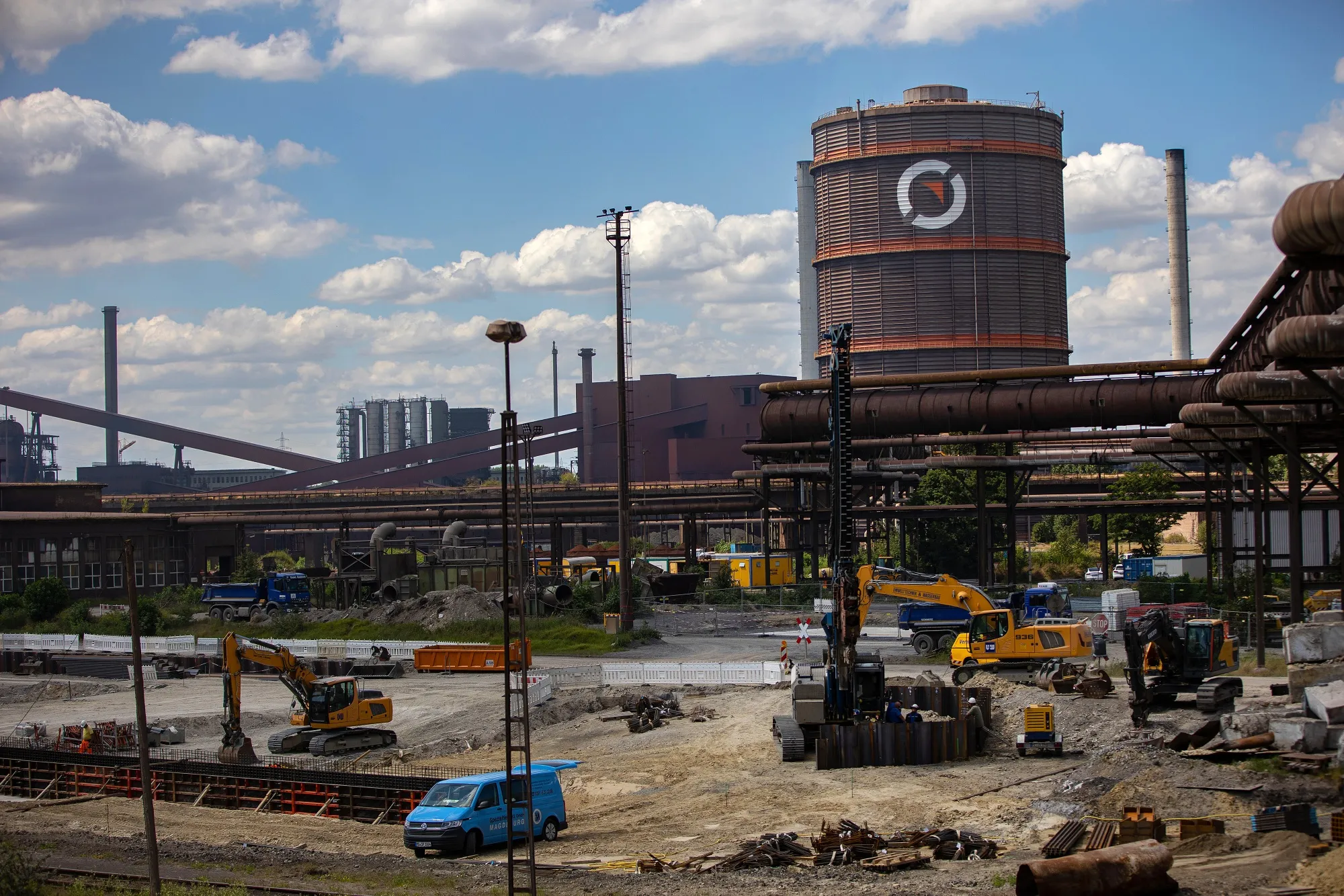 A construction site for the Salzgitter Low CO2 Steelmaking green steel project, at the Salzgitter mill.