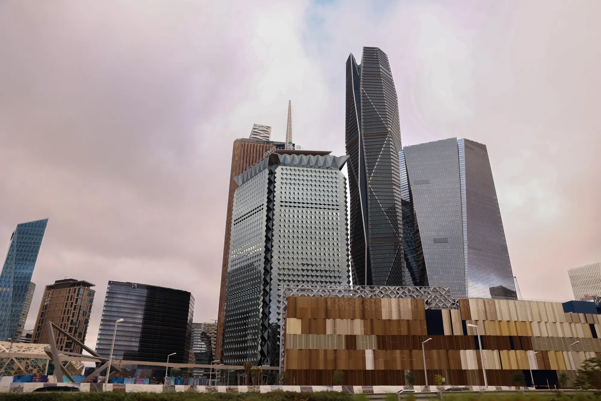 The headquarters of the Saudi National Bank (SNB), center, in Riyadh.