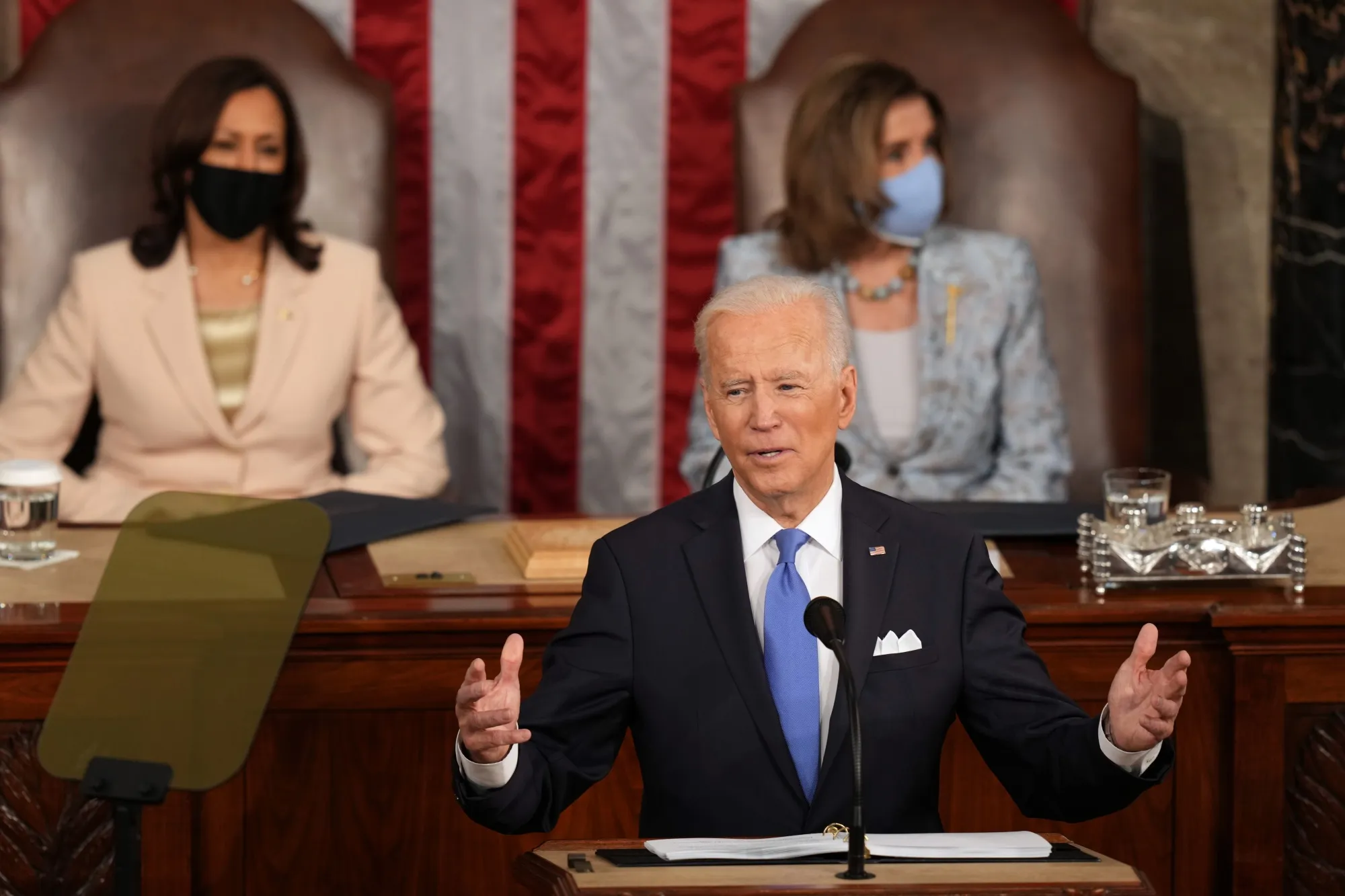 Joe Biden speaks during a joint session of Congress at the U.S. Capitol in Washington, D.C., on April 28, 2021.