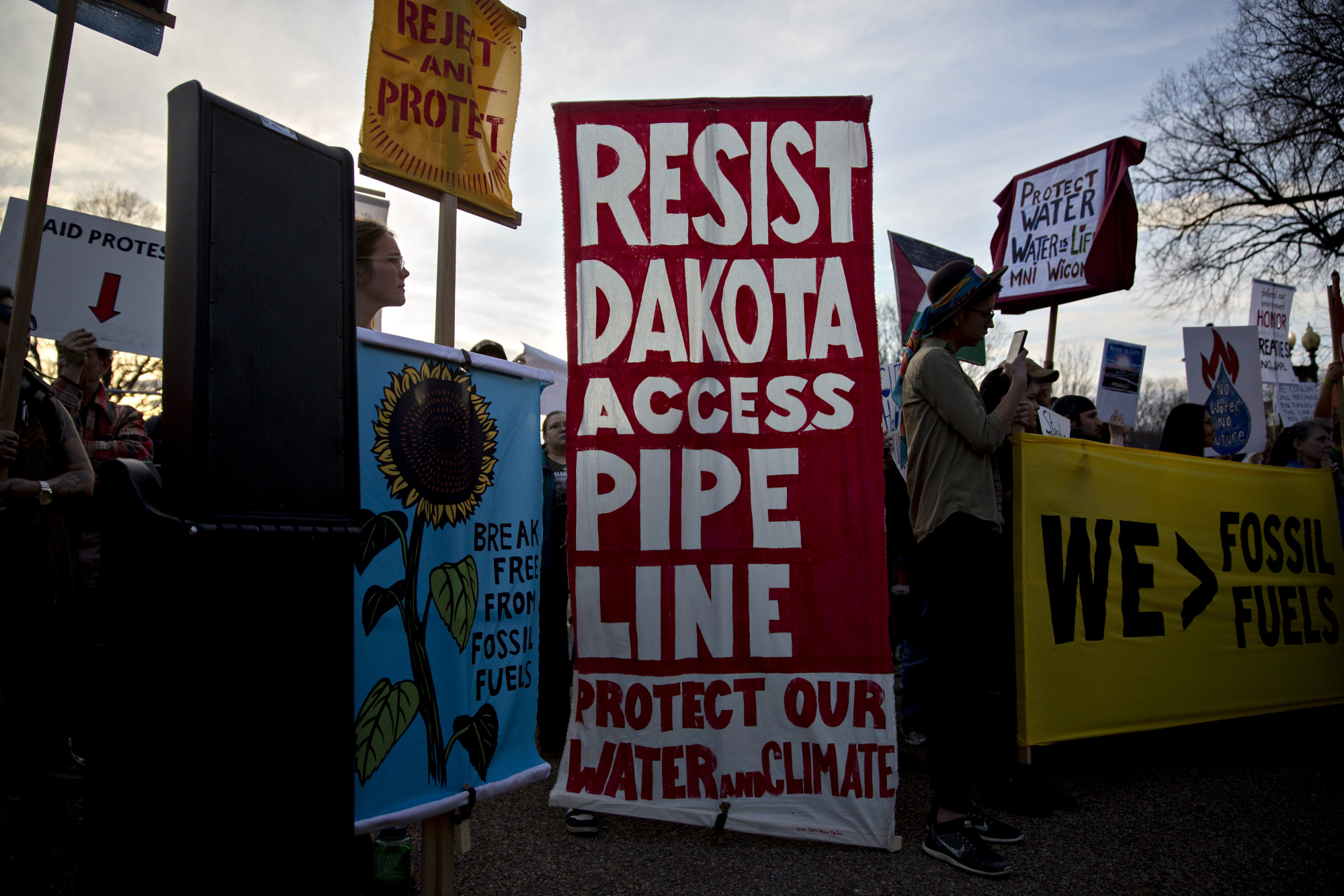 Demonstrators protest the&nbsp;Dakota Access pipeline near the White House in Washington, D.C., in 2017.