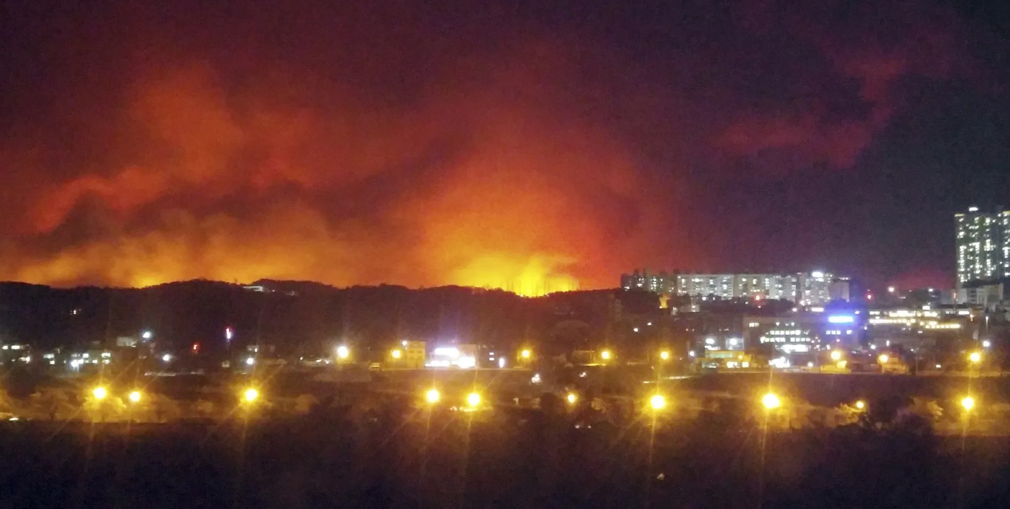 A wildfire burns in Goseong, South Korea on April 4.