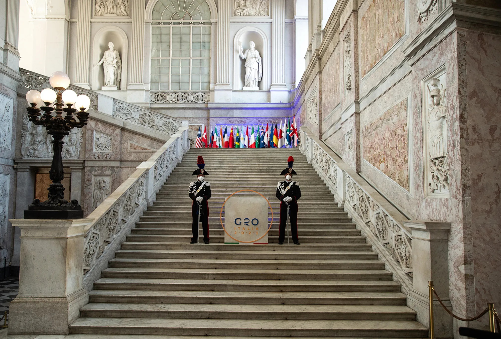 Palazzo Reale during the first day of the G20&nbsp;summit in Naples on July 22.