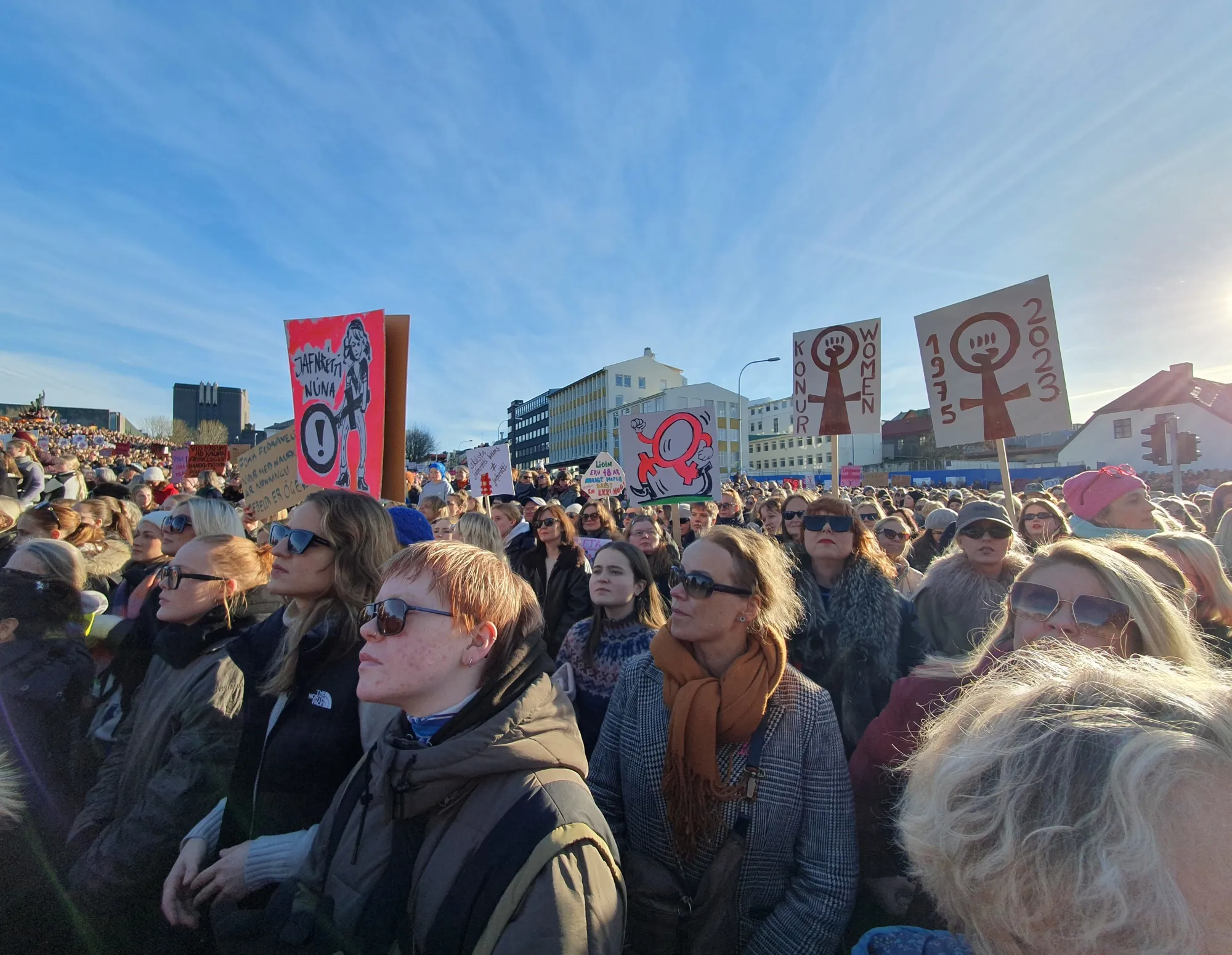 Women gather for a demonstration during a women’s strike in Reykjavik, Iceland, on Oct. 24.