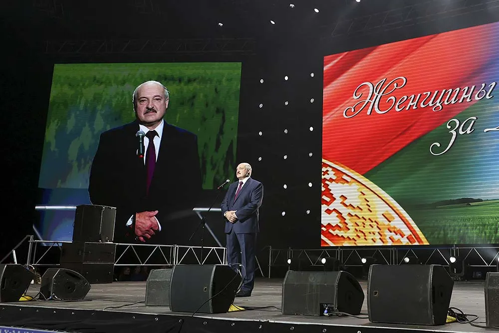 Alexander Lukashenko addresses a women's forum in Minsk, Belarus, on Sept. 17. Source: AP Photo