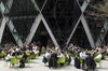 City workers eating lunch in London