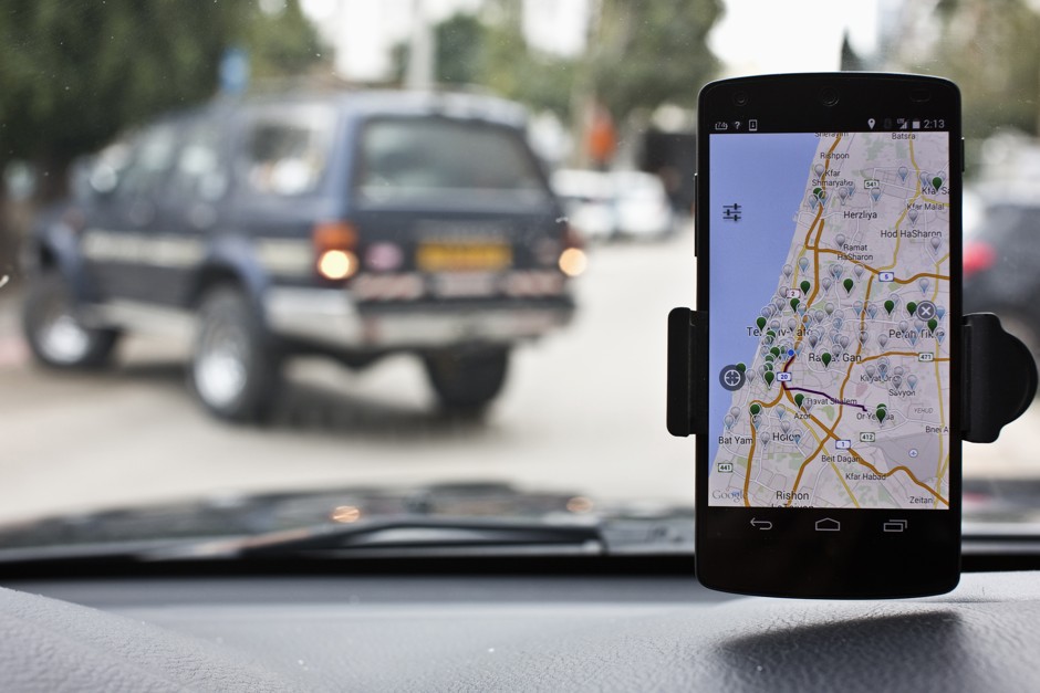 Navigating through Tel Aviv with a GPS-based smartphone service.