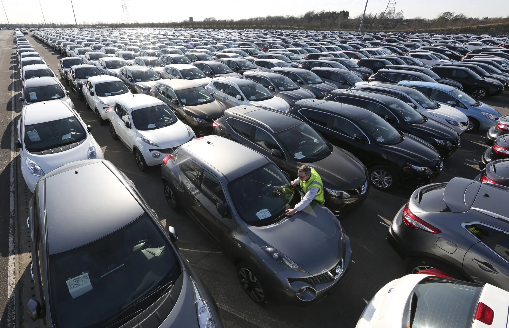 New Nissan automobiles at the Port of Tyne, U.K.