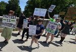 Demonstrators march after the Supreme Court struck down a national right to abortion, in Wilkes-Barre, Pennsylvania on July 4.