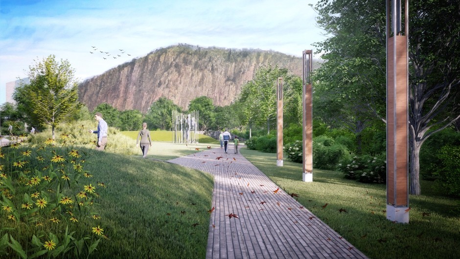 The half-acre garden will have walkways leading from the road to a quieter, more secluded area with views of a rock outcropping and the West River.