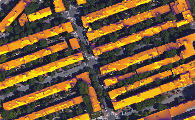 Project Sunroof transforms the aerial view of the city based on how much sunlight each roof receives.