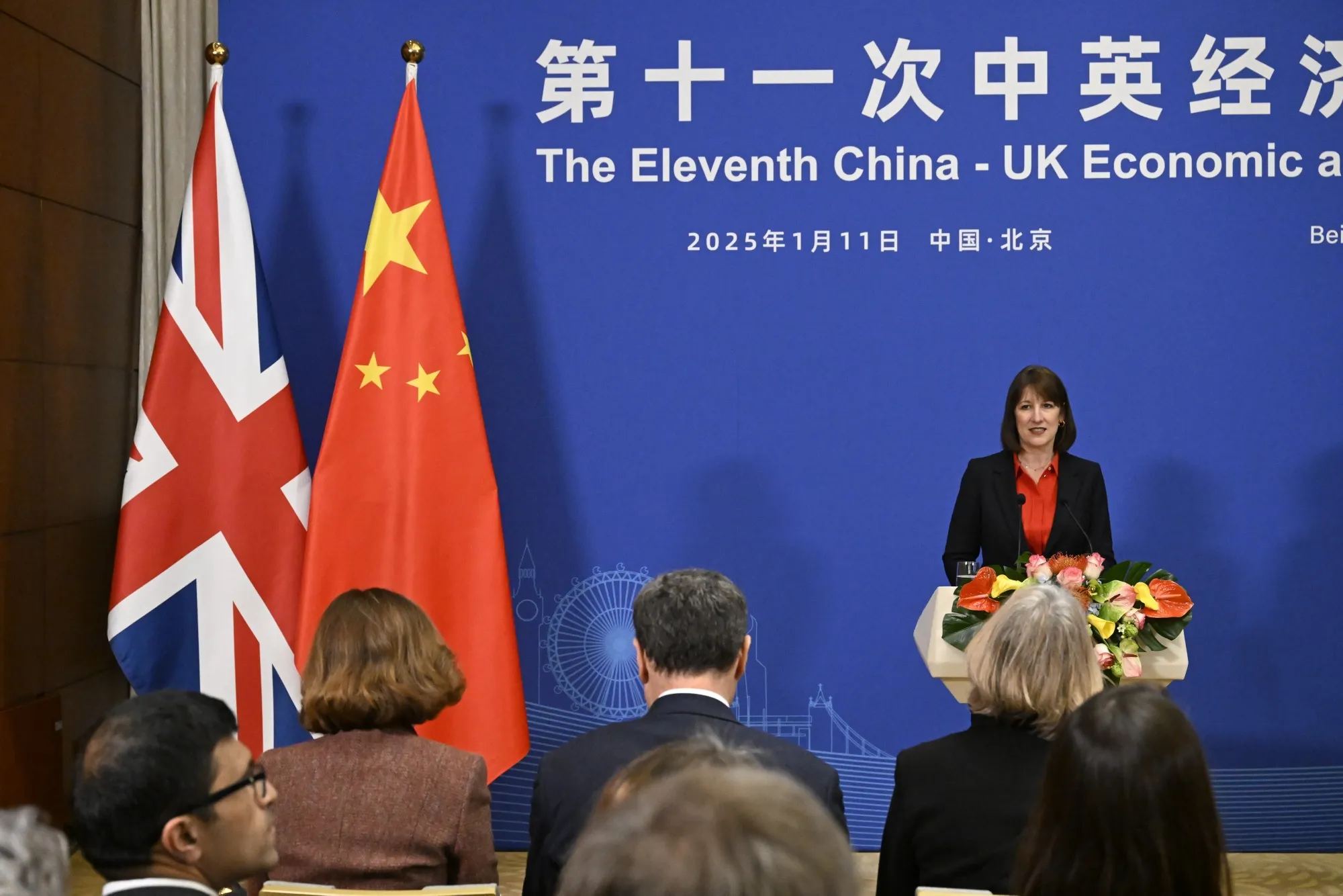 Rachel Reeves speaking in&nbsp;Beijing, China, on Saturday.