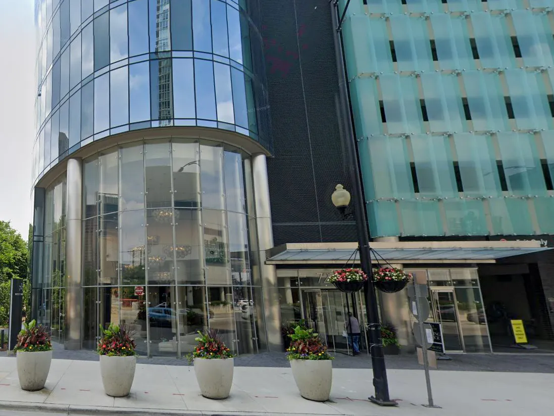 An entrance to the 727 West Madison&nbsp;&nbsp;luxury apartment building in Chicago.