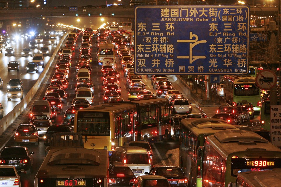 A traffic jam in Beijing during the 2008 Olympics.