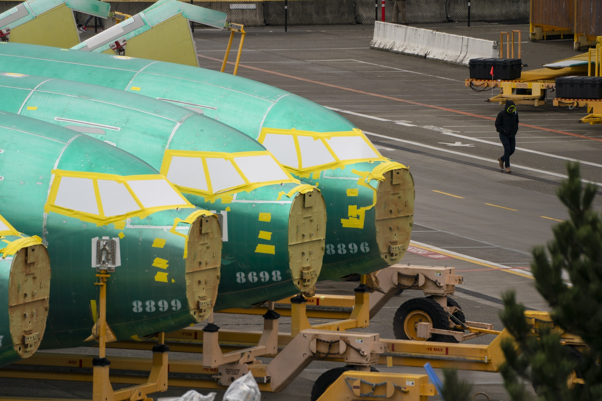 Fuselages outside the Boeing manufacturing facility in Washington.