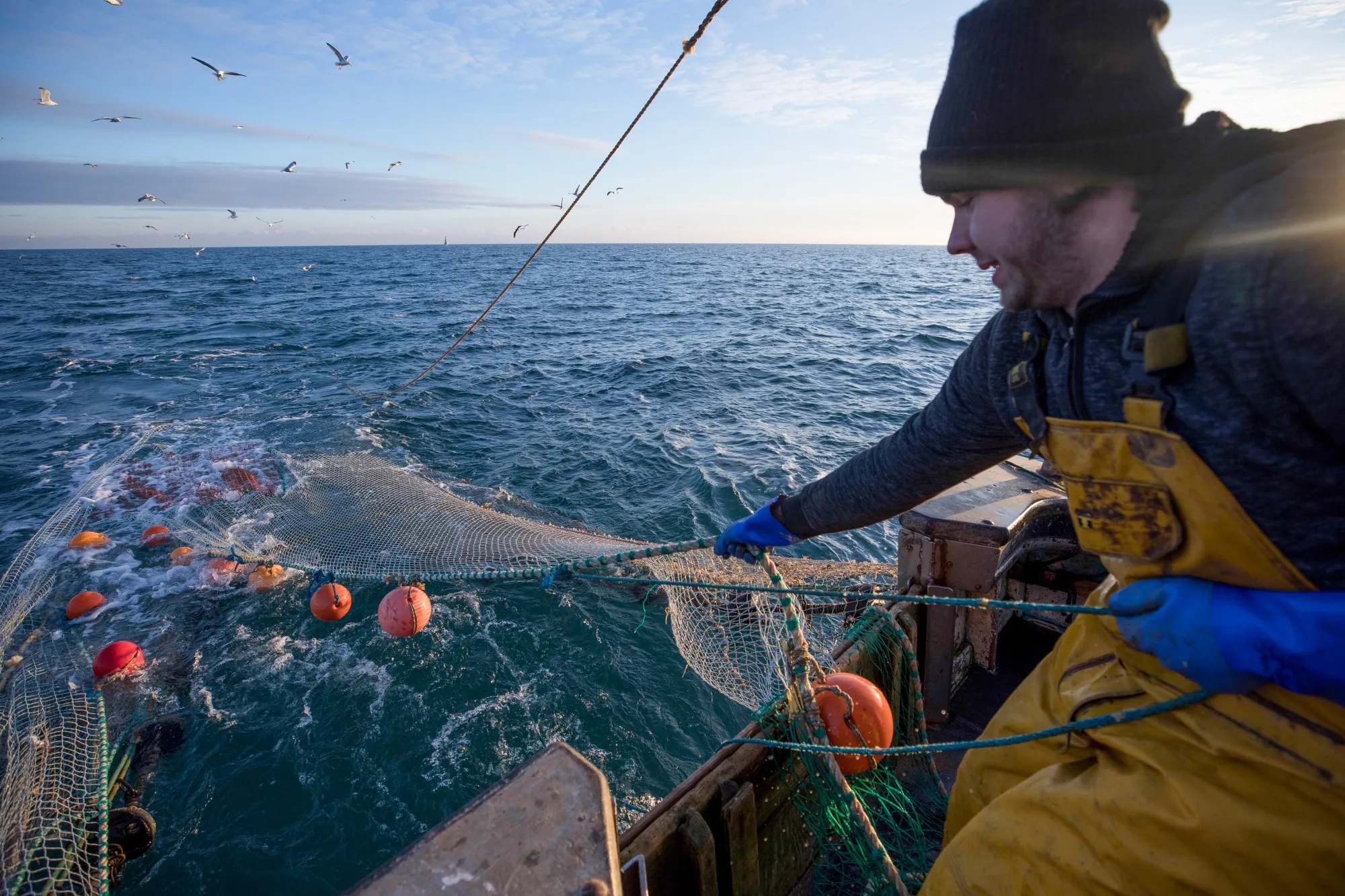 A fisherman&nbsp;in the English Channel in January.