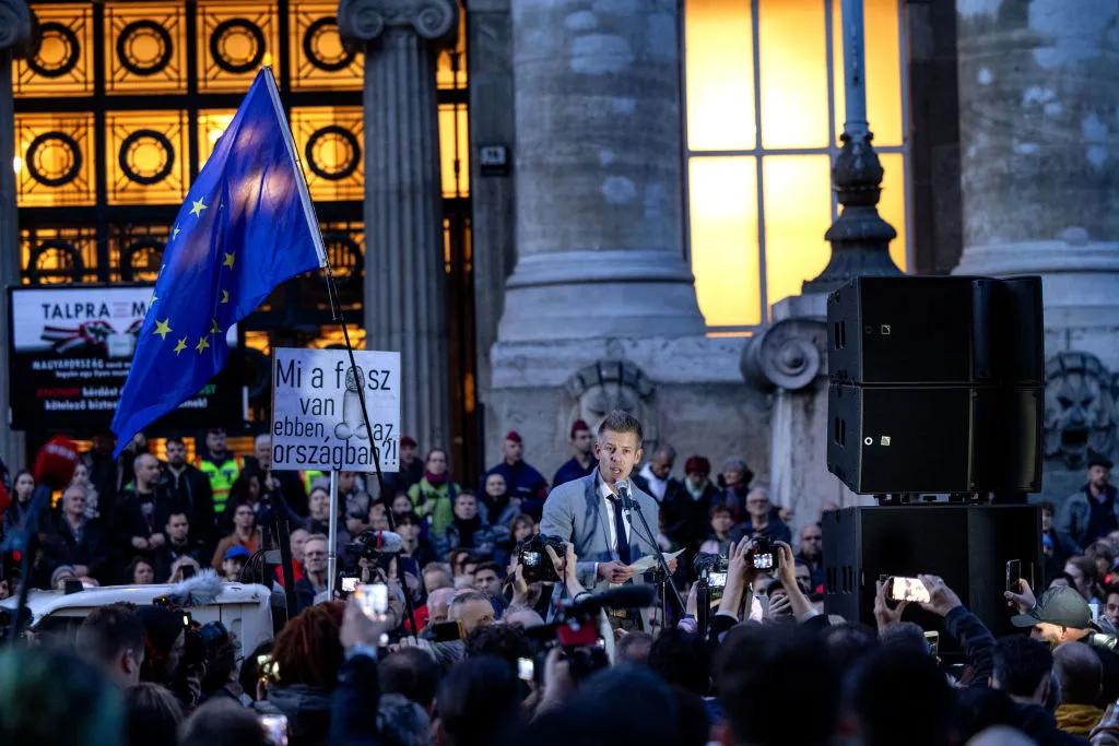 Peter Magyar at a demonstration in Budapest, March 26.